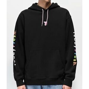 Teddy Fresh Rainbow Black Hoodie Pullover Streetwear Distressed *FLAWS*